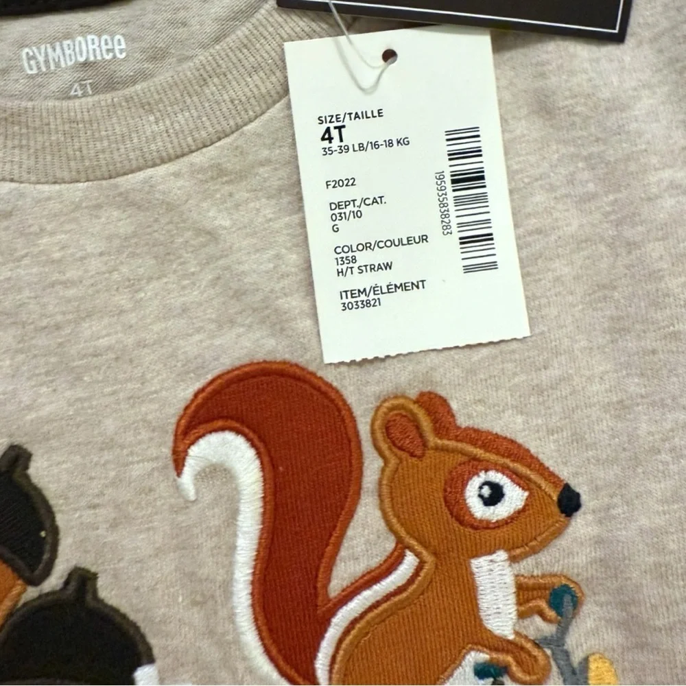 Gymboree 4T Squirrel Acorn Embroidered Long Sleeve Tee Deadstock NWT